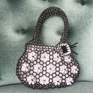 Small black and white beaded purse